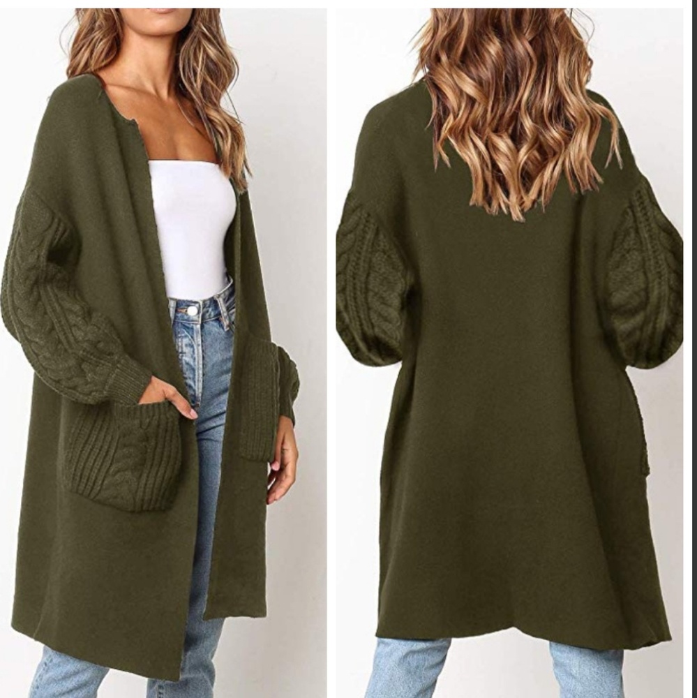 Boho oversized long cable knit open cardigan